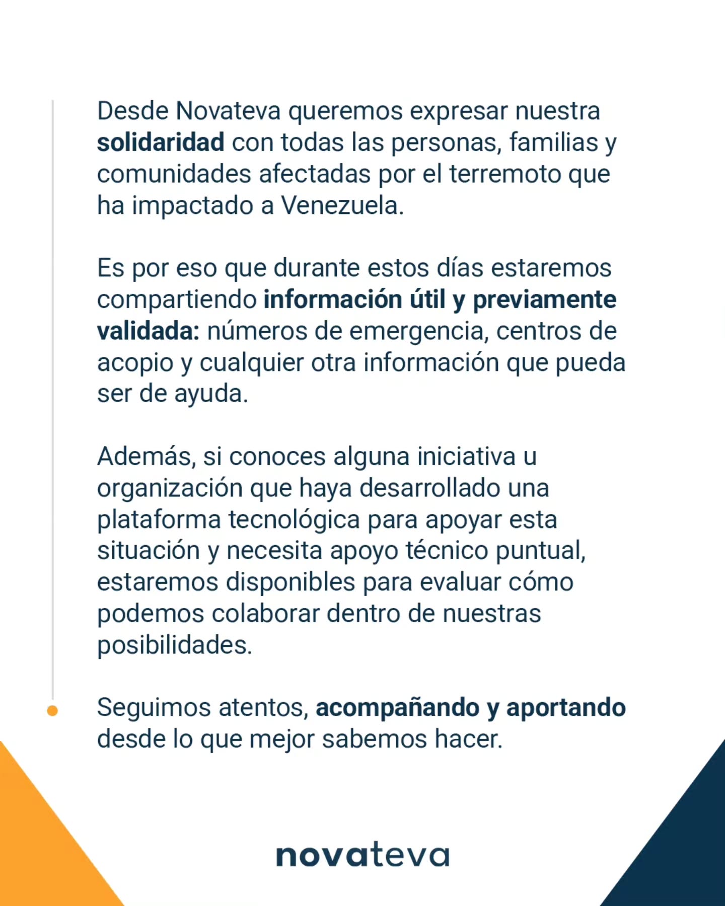 En momentos como este la tecnología también puede ponerse al servicio de las personas.
Durante los próximos días estaremos publicando información útil y previamente validada que pueda ayudar a quienes más lo necesiten.
Además, si conoces alguna organización o iniciativa ciudadana que haya desarrollado una plataforma tecnológica para apoyar esta situación y necesita apoyo técnico puntual, pueden escribirnos por mensaje directo. Revisaremos cada caso y evaluaremos cómo podemos colaborar dentro de nuestras posibilidades.
Seguimos acompañando a #Venezuela 🇻🇪